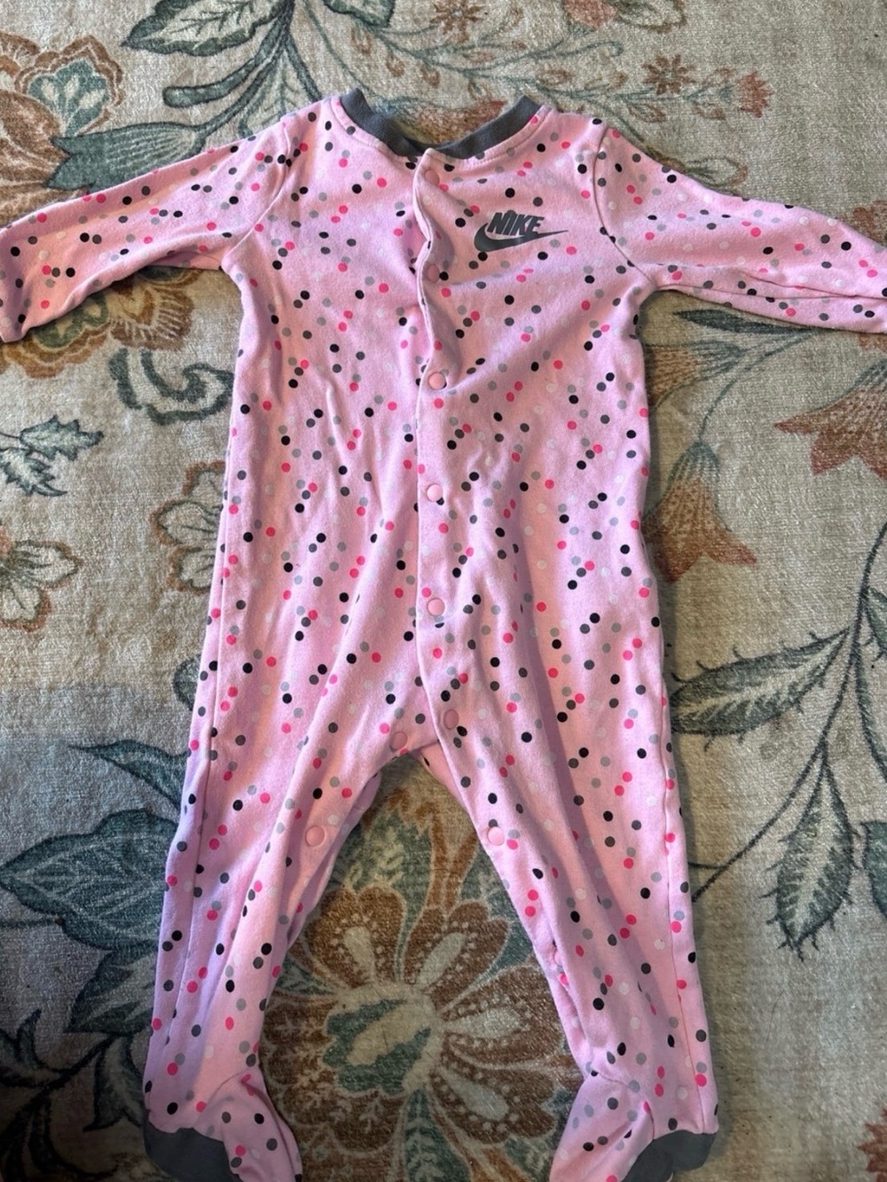 Nike Pink Polka Dot Baby Footed Sleeper 9/12 M